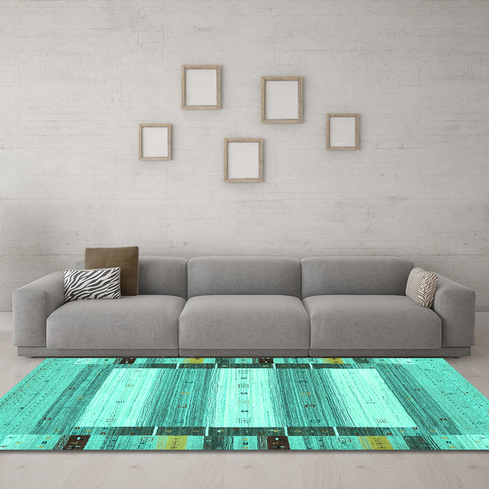 Machine Washable Abstract Turquoise Contemporary Area Rugs in a Living Room,, wshcon1955turq