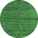 Round Machine Washable Abstract Emerald Green Contemporary Area Rugs, wshcon1957emgrn