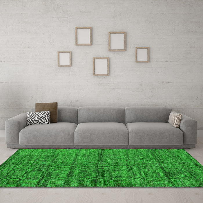 Machine Washable Abstract Green Contemporary Area Rugs in a Living Room,, wshcon1957grn