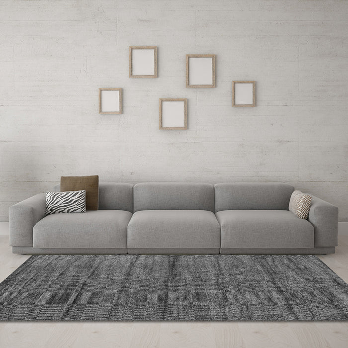 Machine Washable Abstract Gray Contemporary Rug in a Living Room,, wshcon1957gry