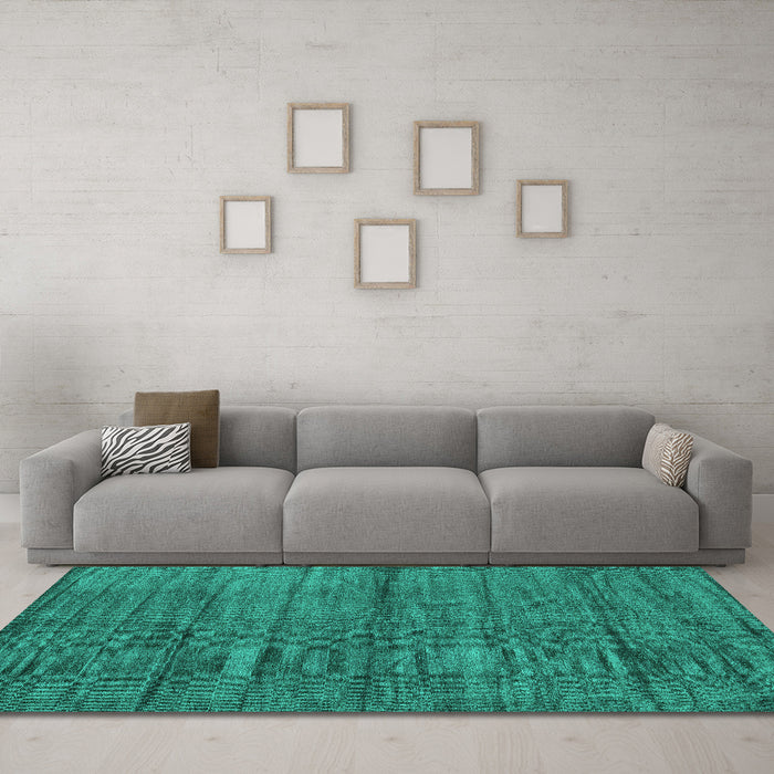 Machine Washable Abstract Turquoise Contemporary Area Rugs in a Living Room,, wshcon1957turq