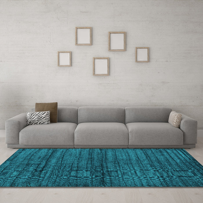 Machine Washable Abstract Turquoise Contemporary Area Rugs in a Living Room,, wshcon1958turq