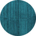 Round Abstract Turquoise Contemporary Rug, con1958turq