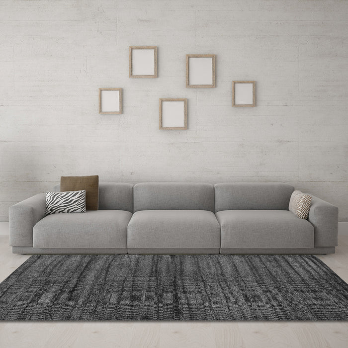 Machine Washable Abstract Gray Contemporary Rug in a Living Room,, wshcon1958gry