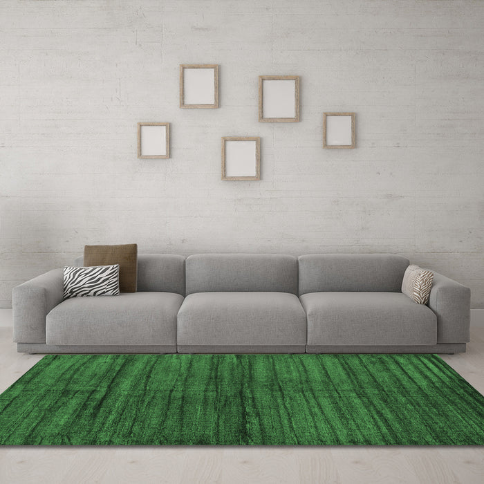Machine Washable Abstract Emerald Green Contemporary Area Rugs in a Living Room,, wshcon1958emgrn