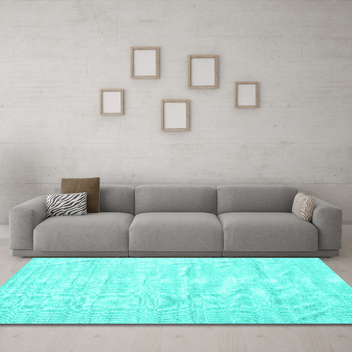 Machine Washable Solid Turquoise Modern Area Rugs in a Living Room,, wshcon1960turq