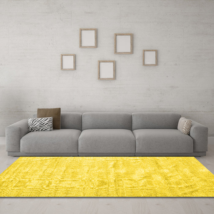 Machine Washable Solid Yellow Modern Rug in a Living Room, wshcon1960yw