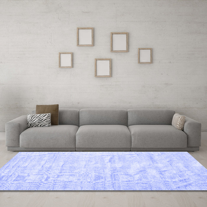 Machine Washable Solid Blue Modern Rug in a Living Room, wshcon1960blu