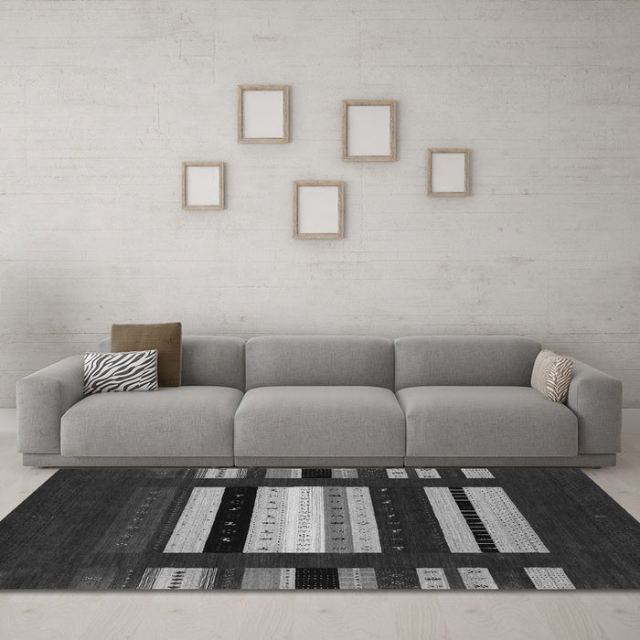 Machine Washable Abstract Gray Contemporary Rug in a Living Room,, wshcon1961gry