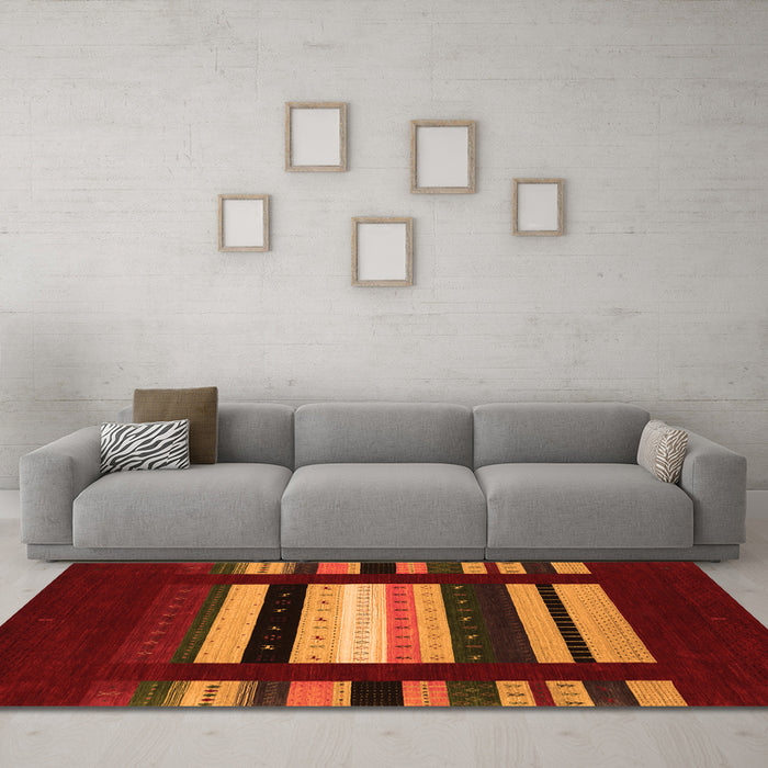 Machine Washable Abstract Orange Contemporary Area Rugs in a Living Room, wshcon1961org
