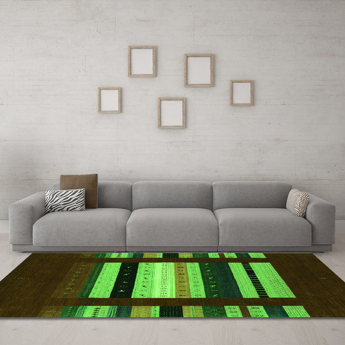 Machine Washable Abstract Green Contemporary Area Rugs in a Living Room,, wshcon1961grn