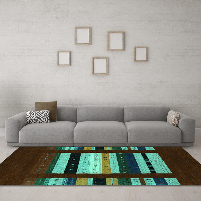 Machine Washable Abstract Turquoise Contemporary Area Rugs in a Living Room,, wshcon1961turq