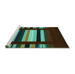 Sideview of Machine Washable Abstract Turquoise Contemporary Area Rugs, wshcon1961turq
