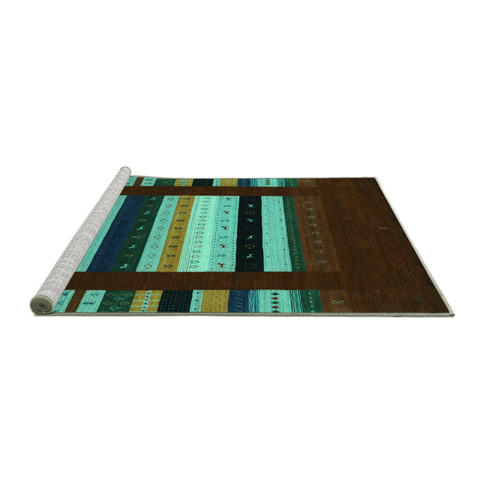 Sideview of Machine Washable Abstract Turquoise Contemporary Area Rugs, wshcon1961turq