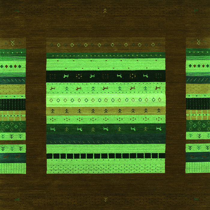 Round Machine Washable Abstract Green Contemporary Area Rugs, wshcon1961grn