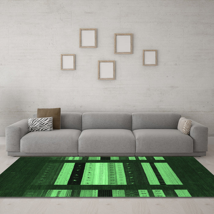 Machine Washable Abstract Emerald Green Contemporary Area Rugs in a Living Room,, wshcon1961emgrn