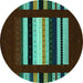 Round Machine Washable Abstract Turquoise Contemporary Area Rugs, wshcon1961turq