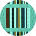 Round Machine Washable Abstract Turquoise Contemporary Area Rugs, wshcon1962turq