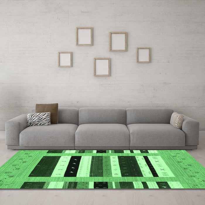 Machine Washable Abstract Emerald Green Contemporary Area Rugs in a Living Room,, wshcon1962emgrn
