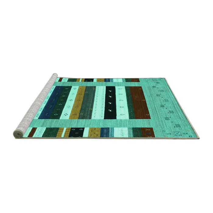 Sideview of Machine Washable Abstract Turquoise Contemporary Area Rugs, wshcon1962turq