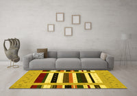 Machine Washable Abstract Yellow Contemporary Rug, wshcon1962yw