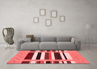 Machine Washable Abstract Red Contemporary Rug, wshcon1962red