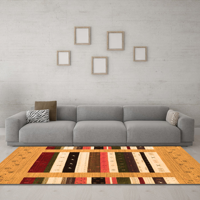 Machine Washable Abstract Orange Contemporary Area Rugs in a Living Room, wshcon1962org