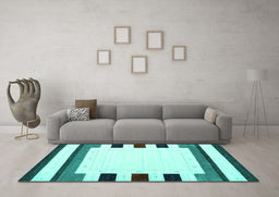 Machine Washable Solid Turquoise Modern Area Rugs in a Living Room,, wshcon1963turq