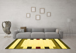 Machine Washable Solid Yellow Modern Rug in a Living Room, wshcon1963yw