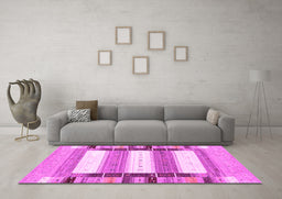 Machine Washable Abstract Pink Contemporary Rug in a Living Room, wshcon1964pnk
