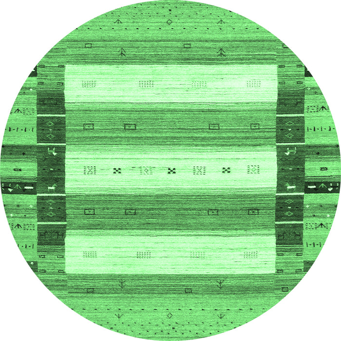 Round Machine Washable Abstract Emerald Green Contemporary Area Rugs, wshcon1964emgrn