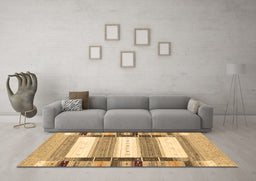 Machine Washable Abstract Brown Contemporary Rug in a Living Room,, wshcon1964brn