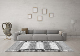 Machine Washable Abstract Gray Contemporary Rug in a Living Room,, wshcon1964gry