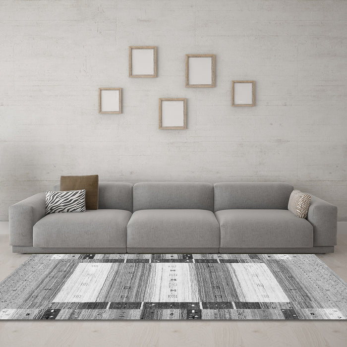 Machine Washable Abstract Gray Contemporary Rug in a Living Room,, wshcon1964gry