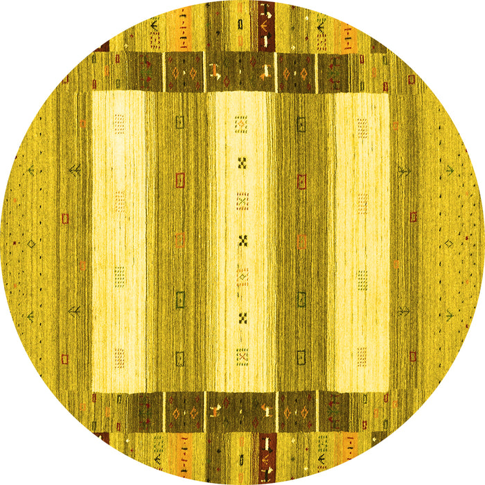 Round Machine Washable Abstract Yellow Contemporary Rug, wshcon1964yw