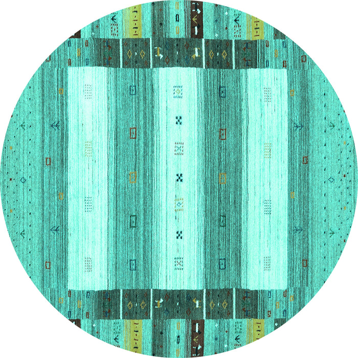 Round Machine Washable Abstract Turquoise Contemporary Area Rugs, wshcon1964turq