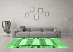 Machine Washable Abstract Emerald Green Contemporary Area Rugs in a Living Room,, wshcon1964emgrn