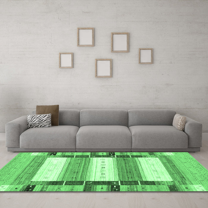 Machine Washable Abstract Emerald Green Contemporary Area Rugs in a Living Room,, wshcon1964emgrn