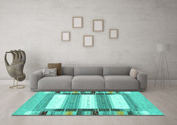 Machine Washable Abstract Turquoise Contemporary Area Rugs in a Living Room,, wshcon1964turq