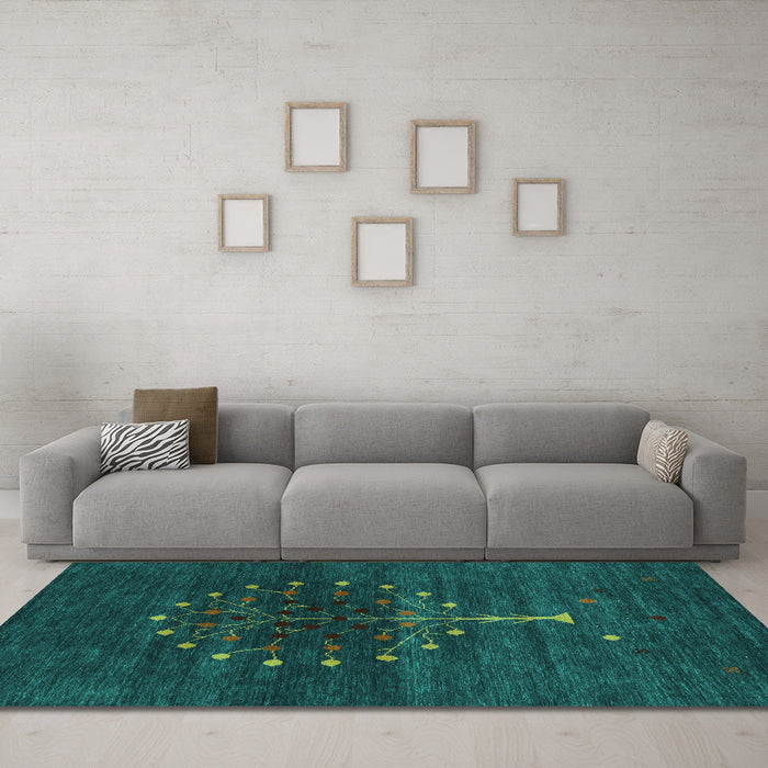 Machine Washable Abstract Turquoise Contemporary Area Rugs in a Living Room,, wshcon1965turq