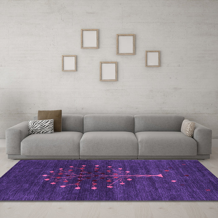 Machine Washable Abstract Purple Contemporary Area Rugs in a Living Room, wshcon1965pur