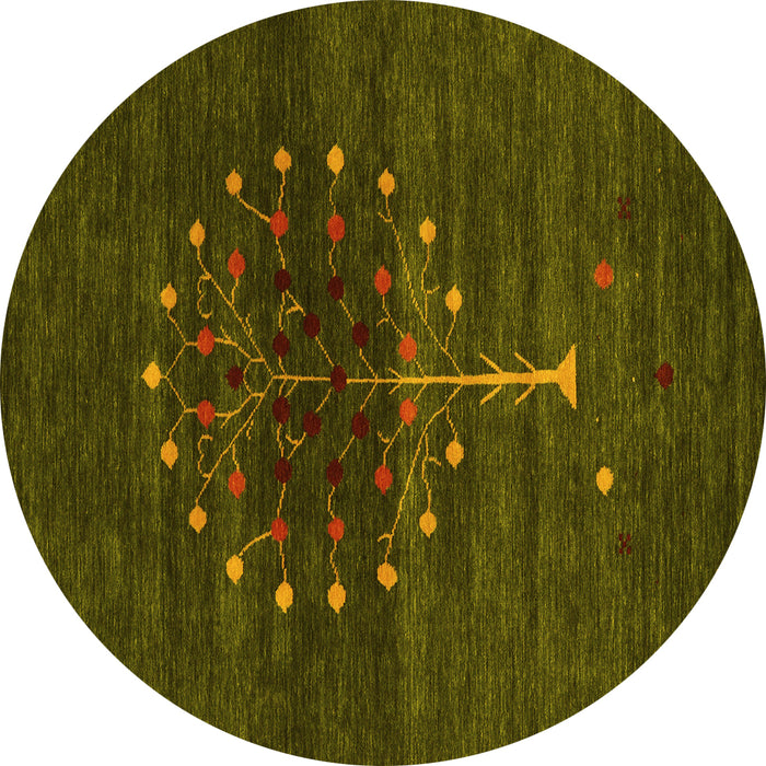 Round Abstract Yellow Contemporary Rug, con1965yw