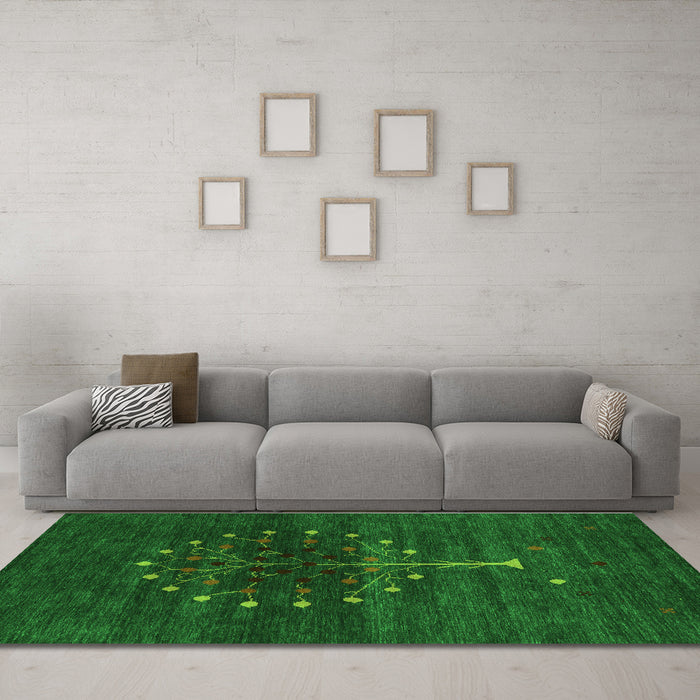 Machine Washable Abstract Green Contemporary Area Rugs in a Living Room,, wshcon1965grn