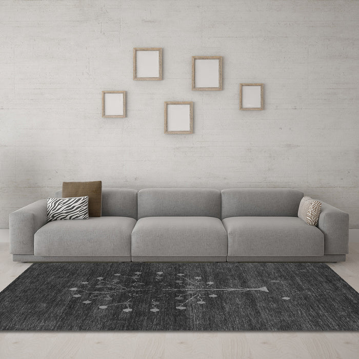 Machine Washable Abstract Gray Contemporary Rug in a Living Room,, wshcon1965gry