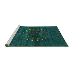 Sideview of Machine Washable Abstract Turquoise Contemporary Area Rugs, wshcon1965turq