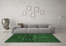 Machine Washable Abstract Emerald Green Contemporary Area Rugs in a Living Room,, wshcon1965emgrn