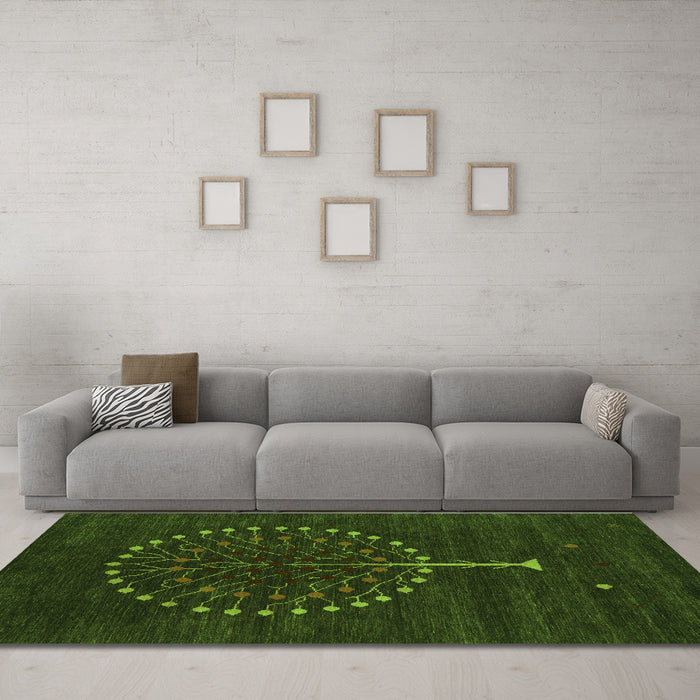 Machine Washable Abstract Green Contemporary Area Rugs in a Living Room,, wshcon1966grn