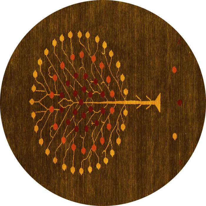 Round Abstract Yellow Contemporary Rug, con1966yw