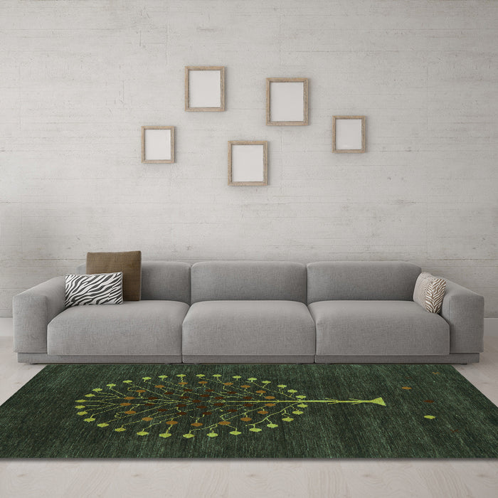 Machine Washable Abstract Turquoise Contemporary Area Rugs in a Living Room,, wshcon1966turq