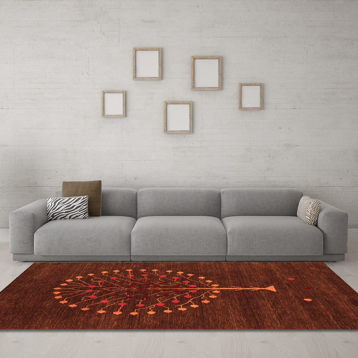 Machine Washable Abstract Orange Contemporary Area Rugs in a Living Room, wshcon1966org